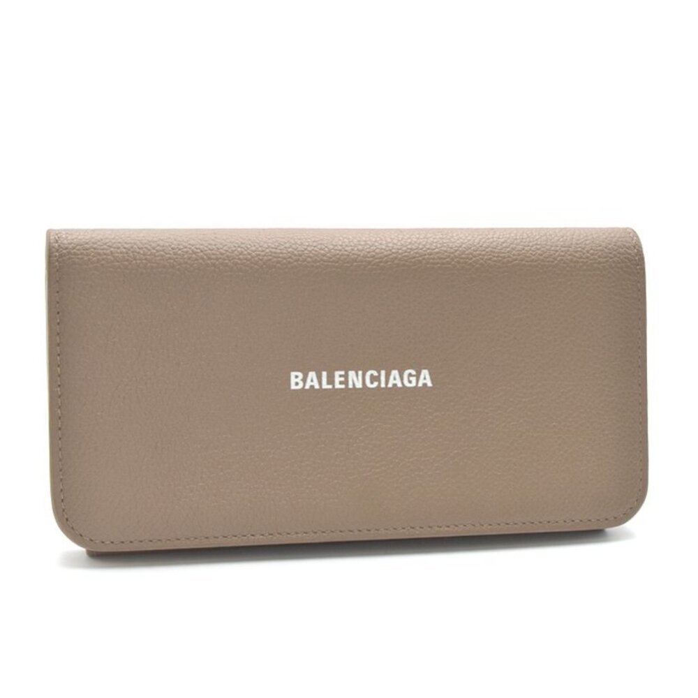 NWT Balenciaga Everyday Wallet Grained Calf Leather Mink Grey White Logo